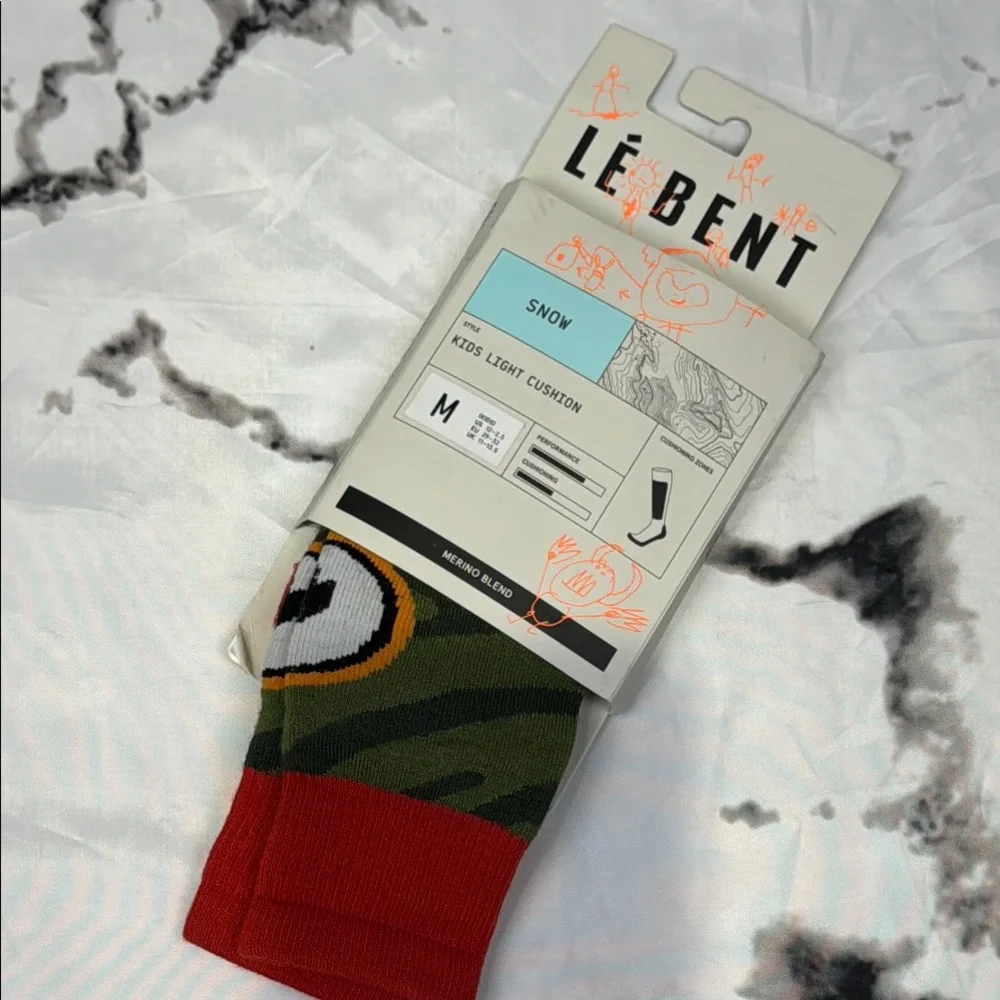 LeBent Monster Party Snow Socks Kid Light Cushion Merino Wool Blend Kombu Green
